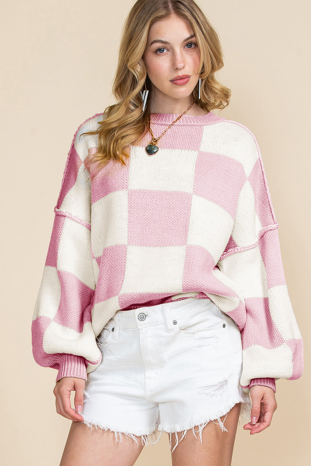 Plaid Exposed Seam Sweater