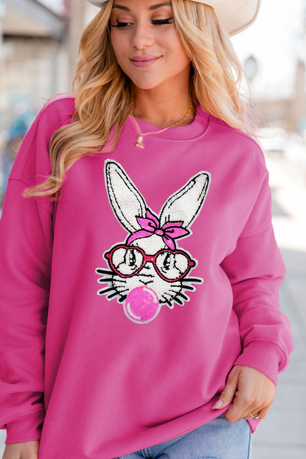 Bubble Gum Pink Easter Bunny Sweatshirt