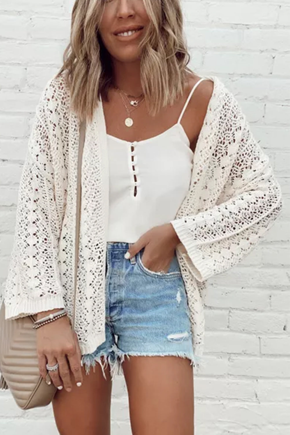 Crochet Knit Open Front Cardigan