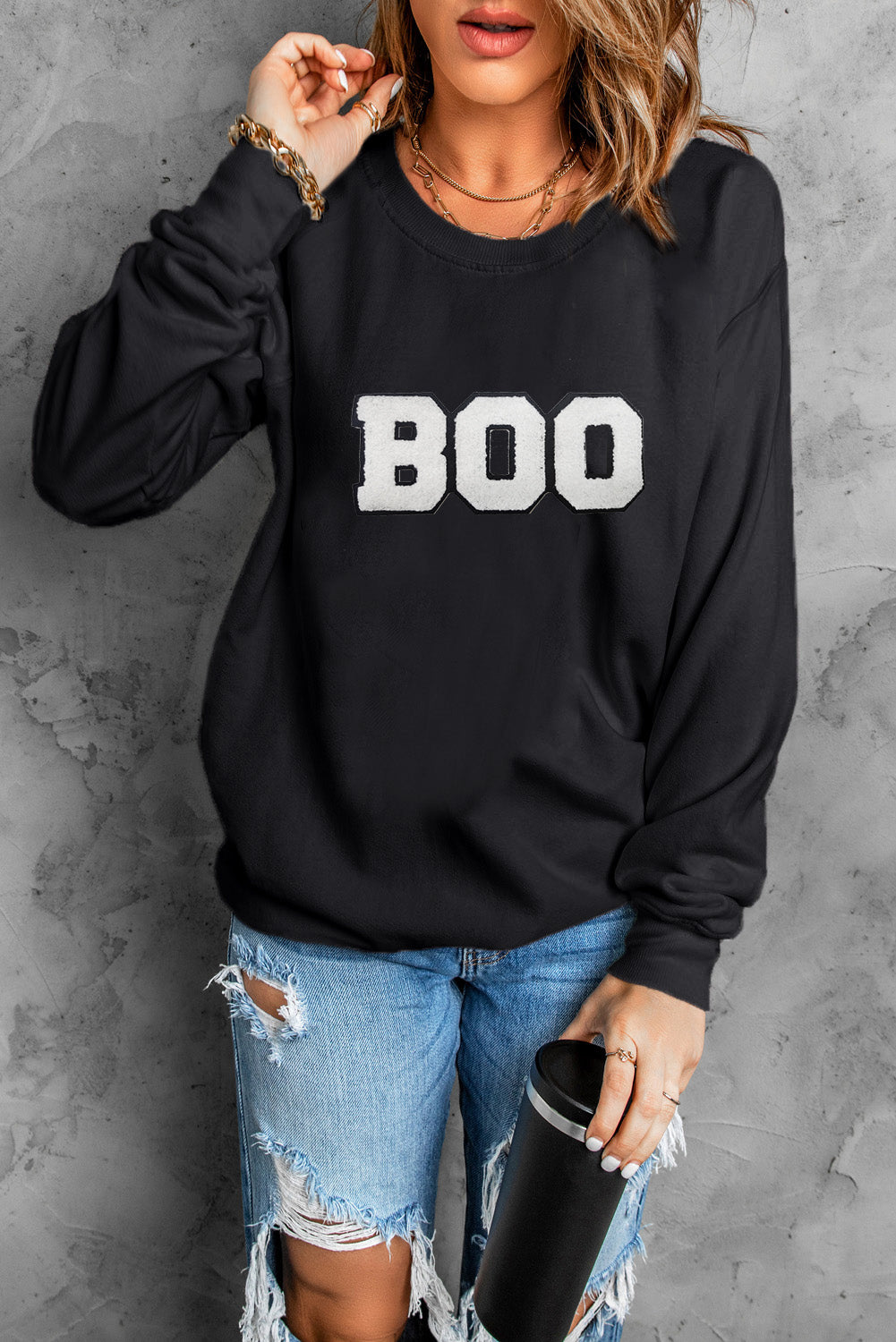 BOO Chenille Patched Halloween Sweatshirt