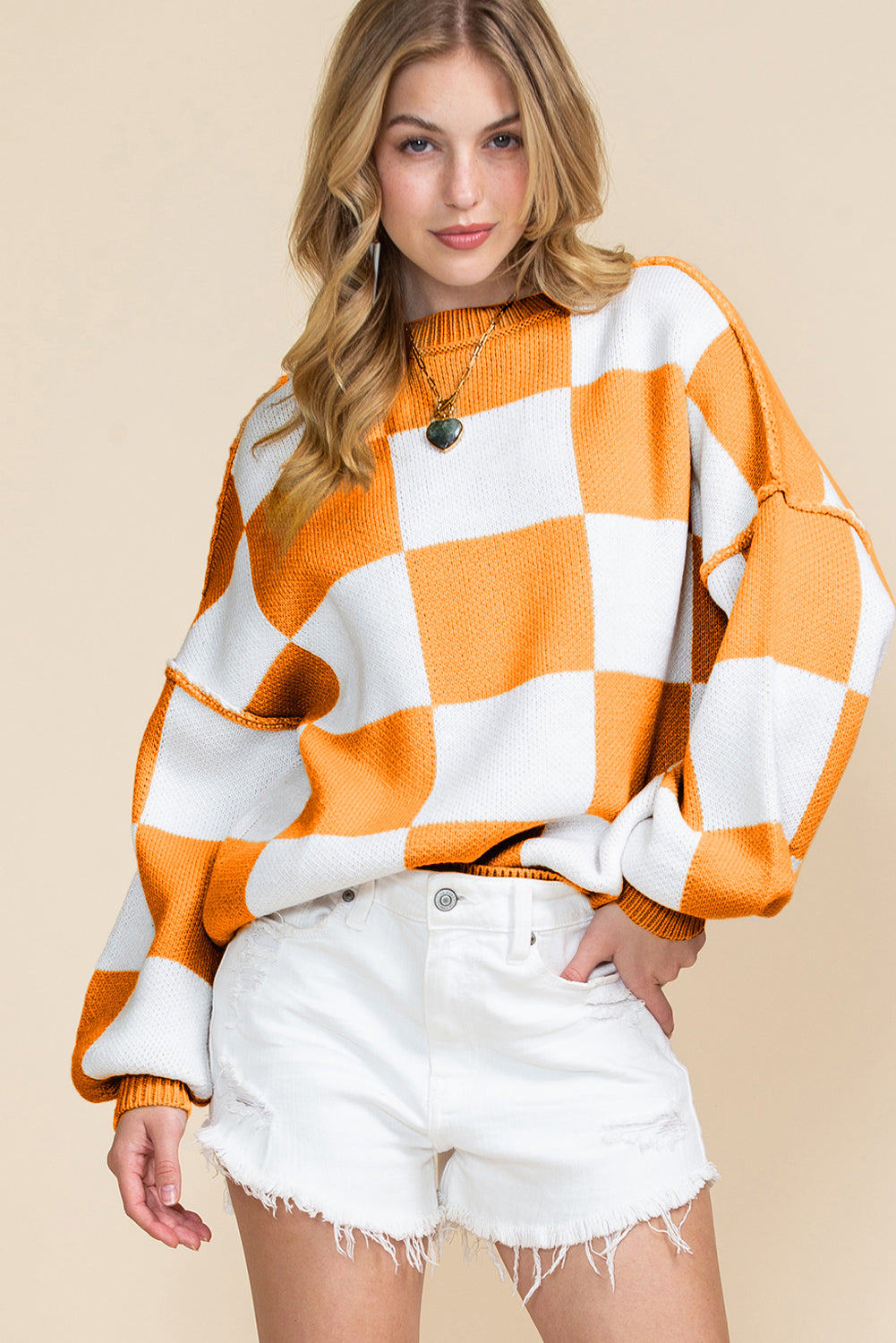 Plaid Exposed Seam Sweater