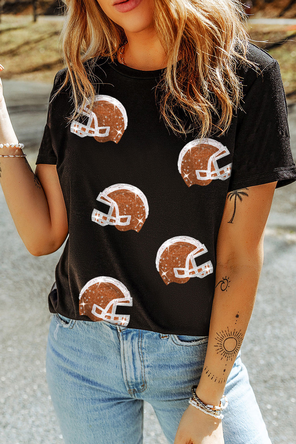 Sequin Football Helmet T Shirt