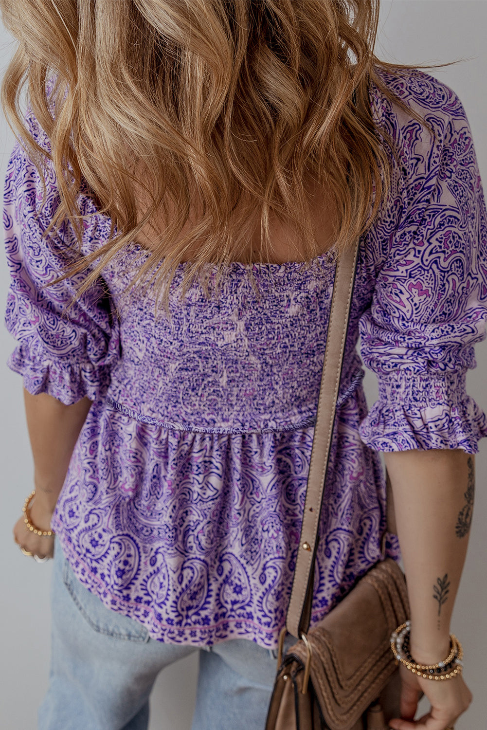 Purple Boho Paisley Peplum Top