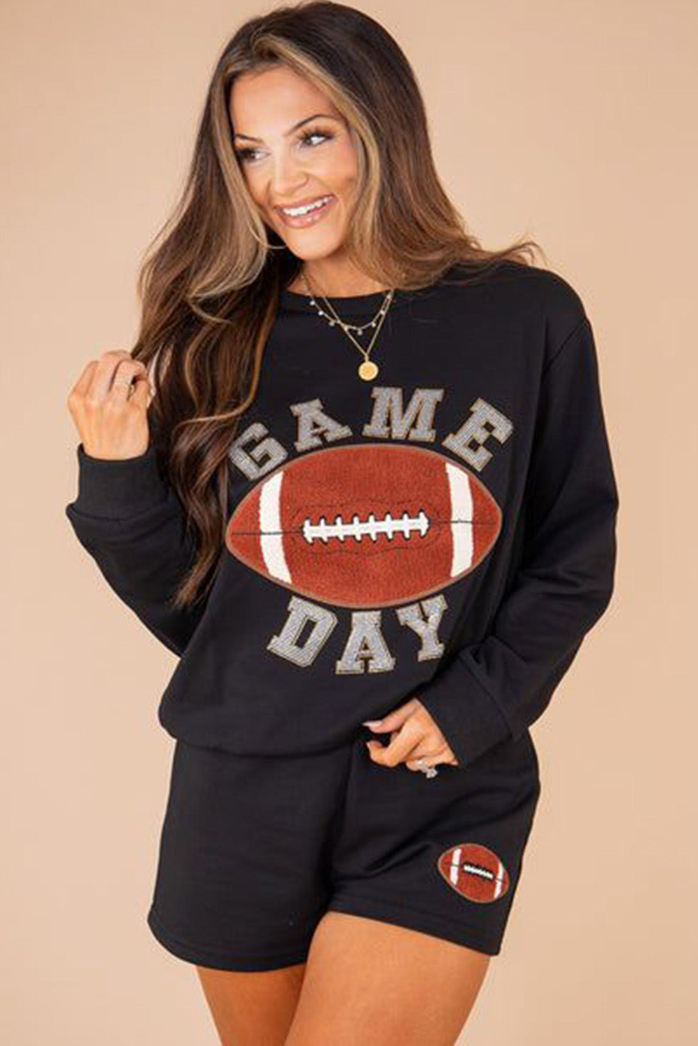 Black GAME DAY Football Two Piece Loungewear Set