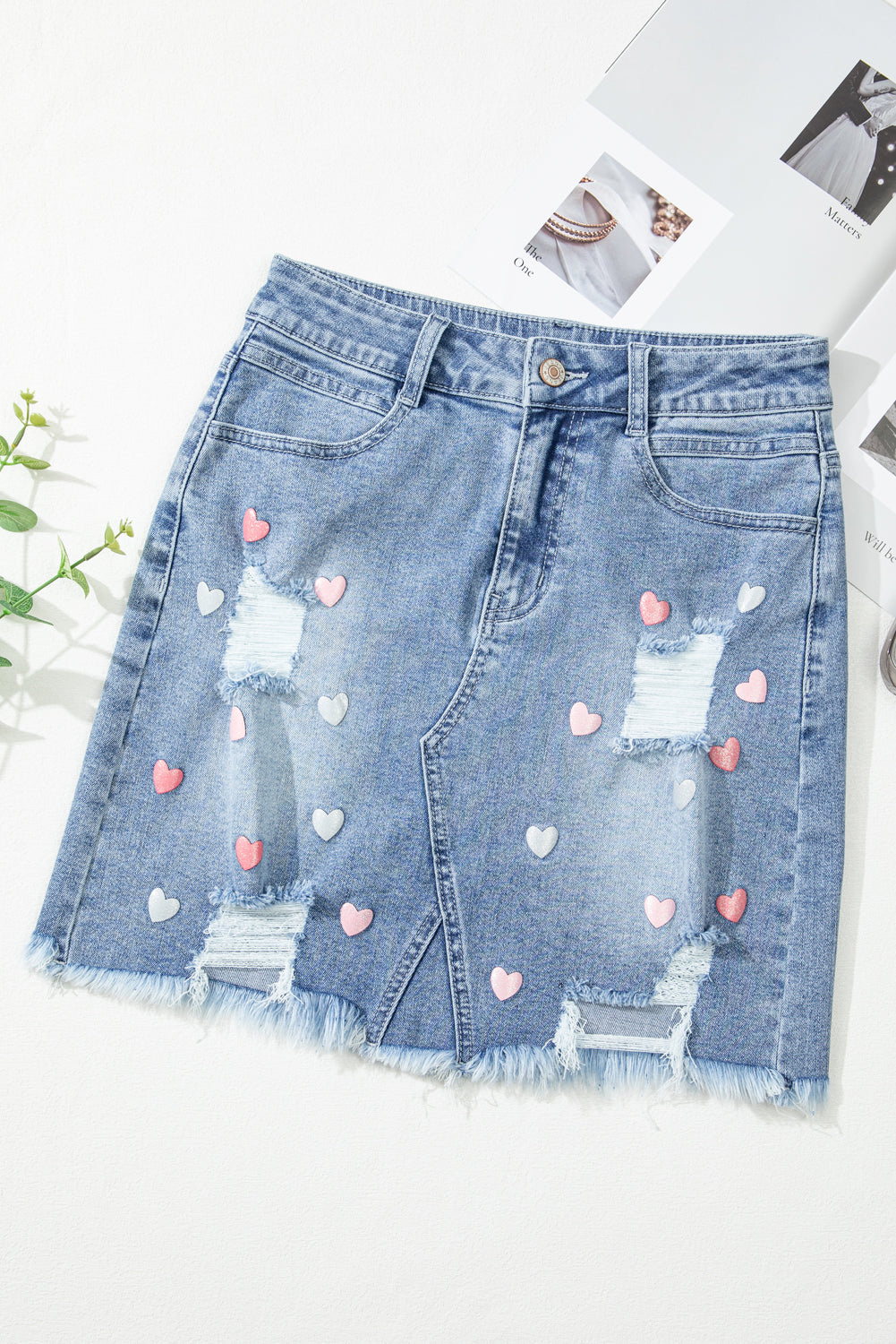 Denim Embroidered Heart Skirt