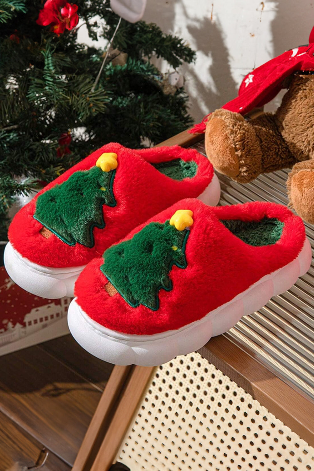 Christmas Tree Plush Slippers