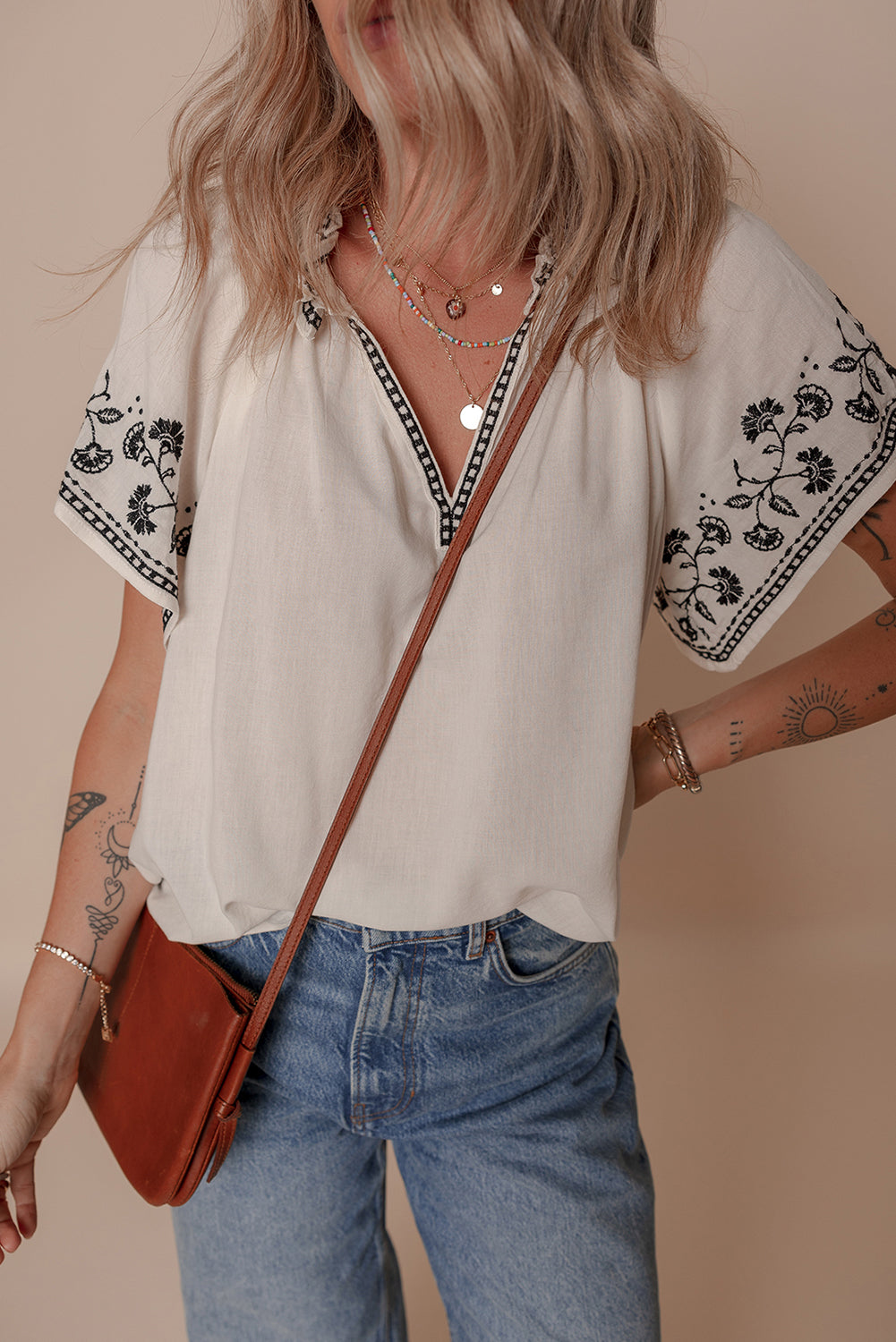 White Floral Embroidered Blouse