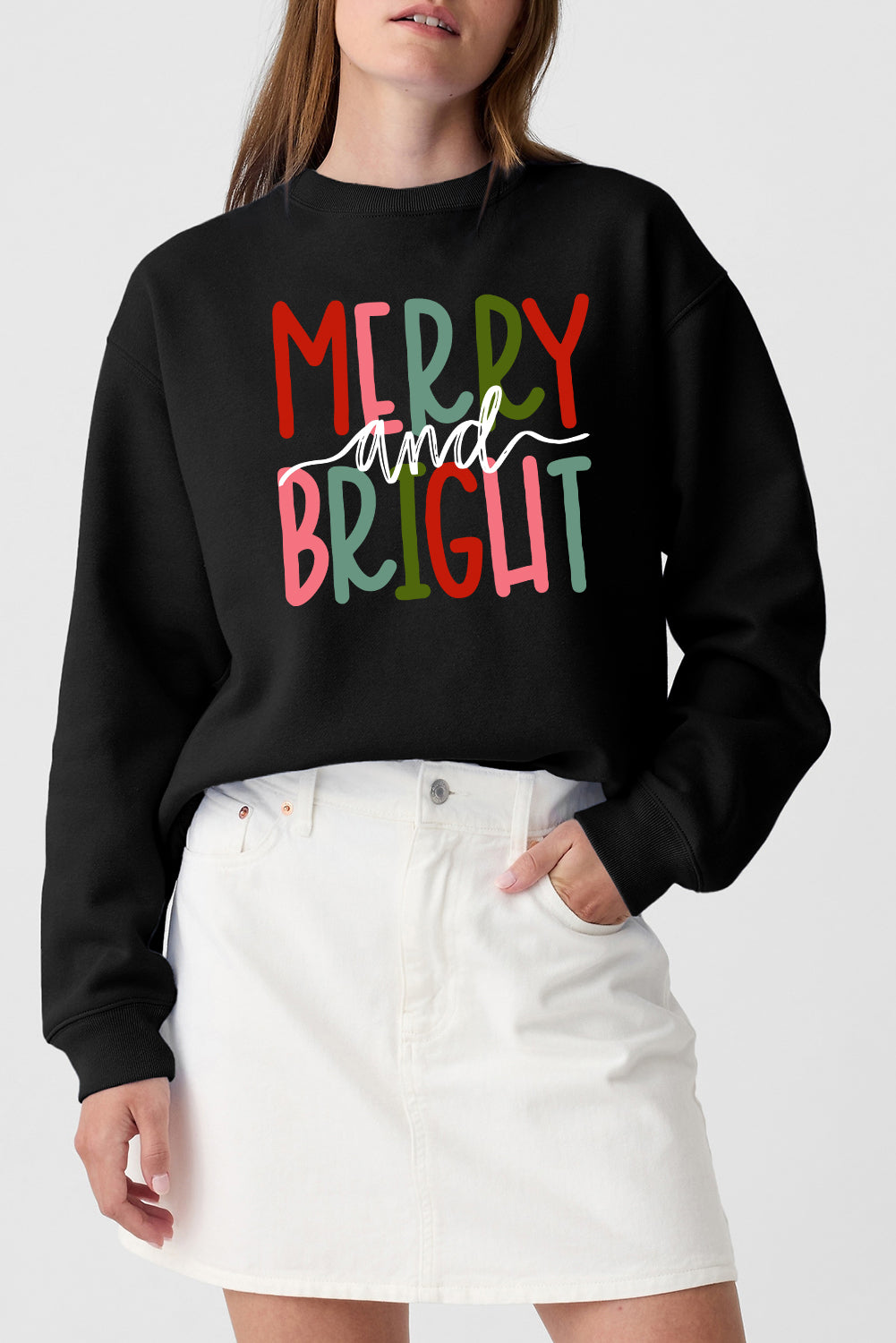 Black MERRY and BRIGHT  Christmas Sweatshirt