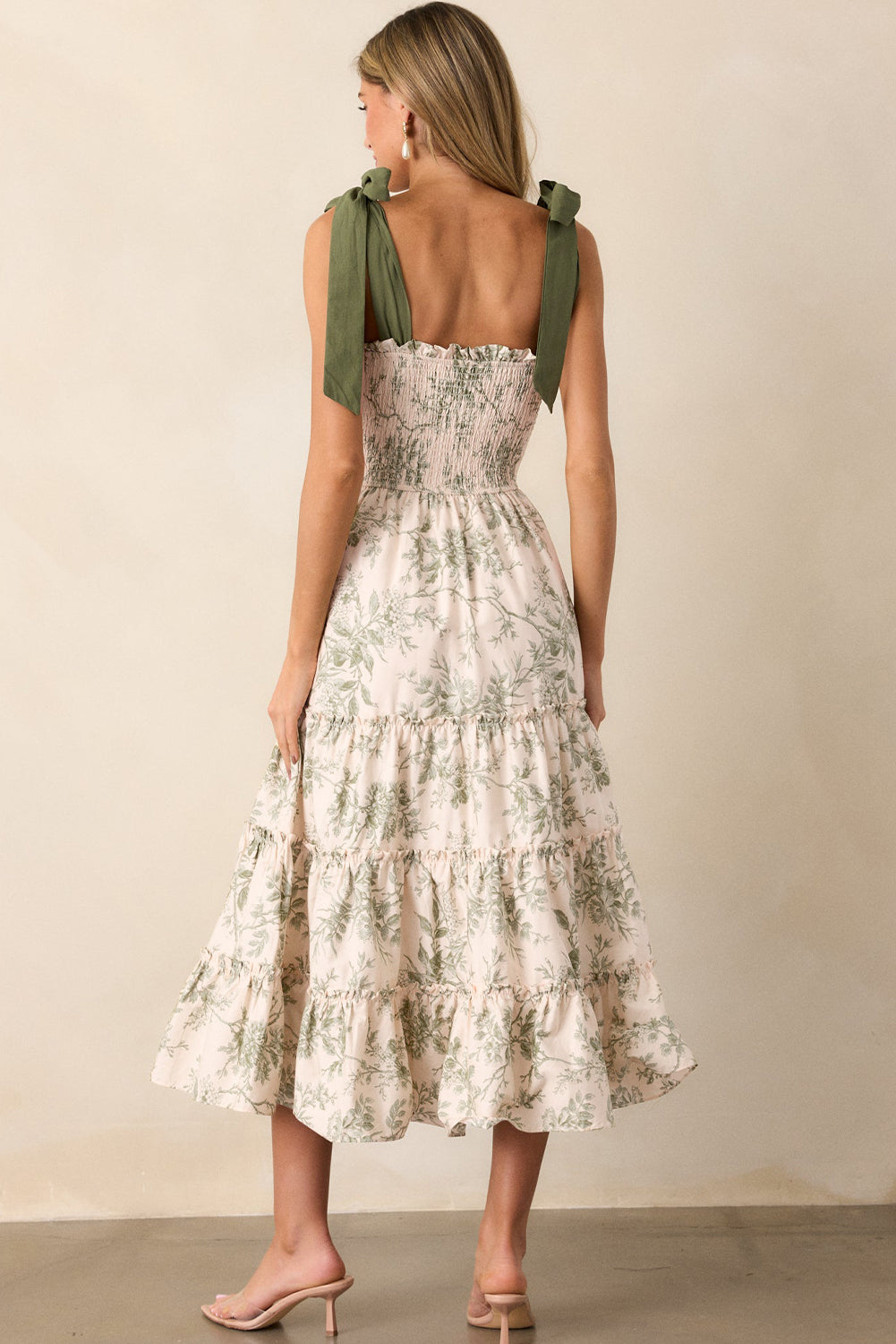 Floral Smocked High Waist Tiered Midi Dress