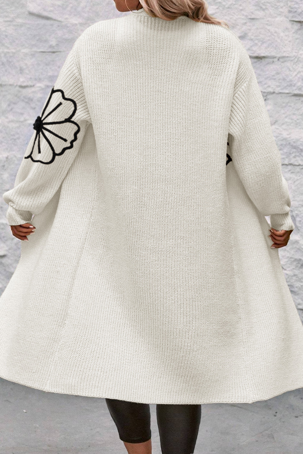 Flower Embroidery Open Front Duster Cardigan