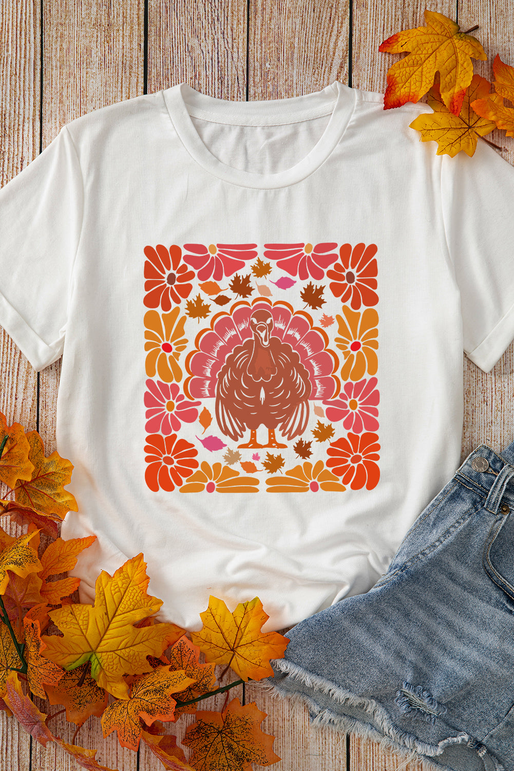 Folk Art Turkey Crewneck Thanksgiving Tee