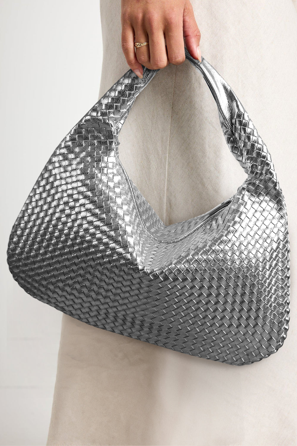 Silver Woven Shoulder Bag