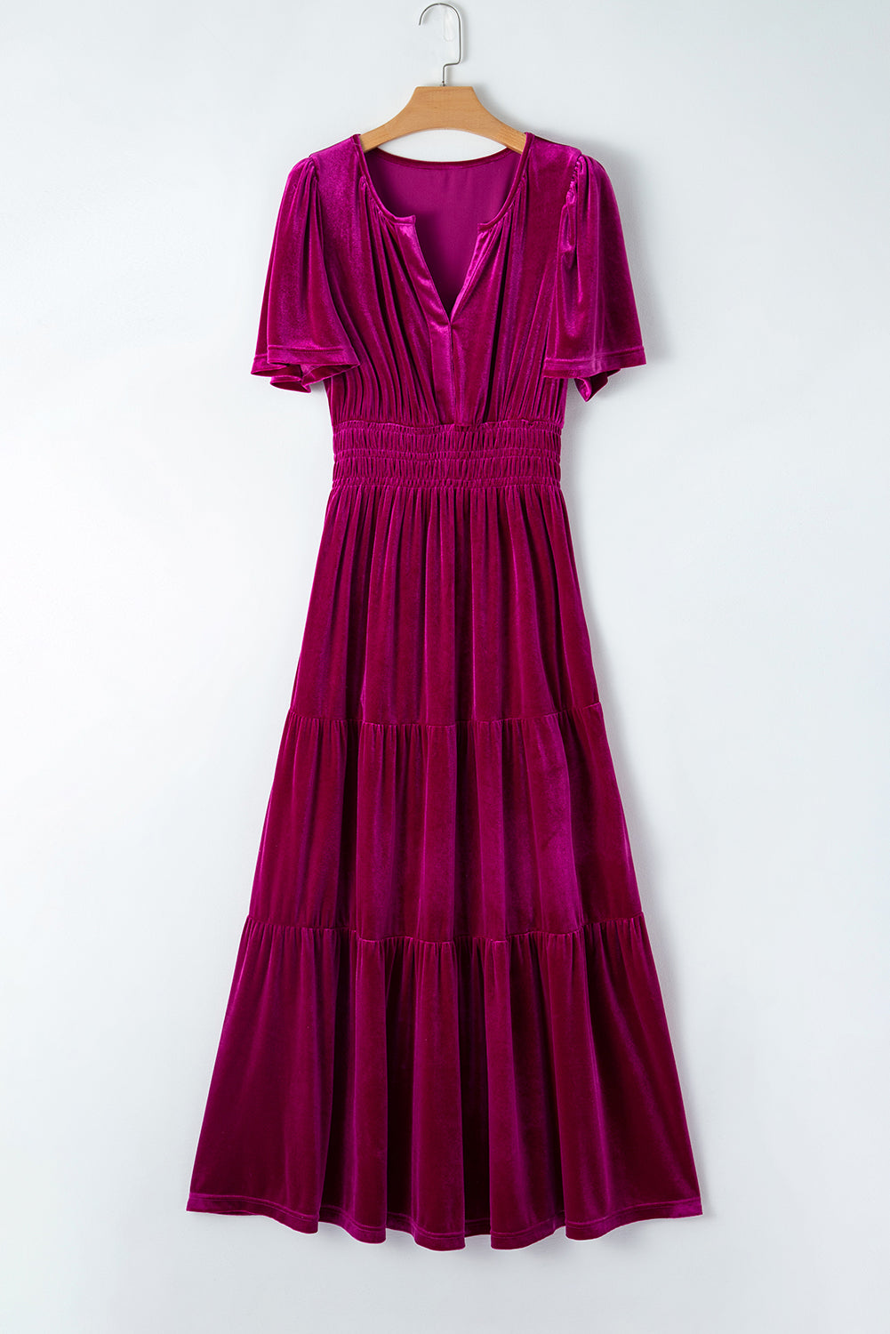 Velvet Smocked Waist Tiered Maxi Dress