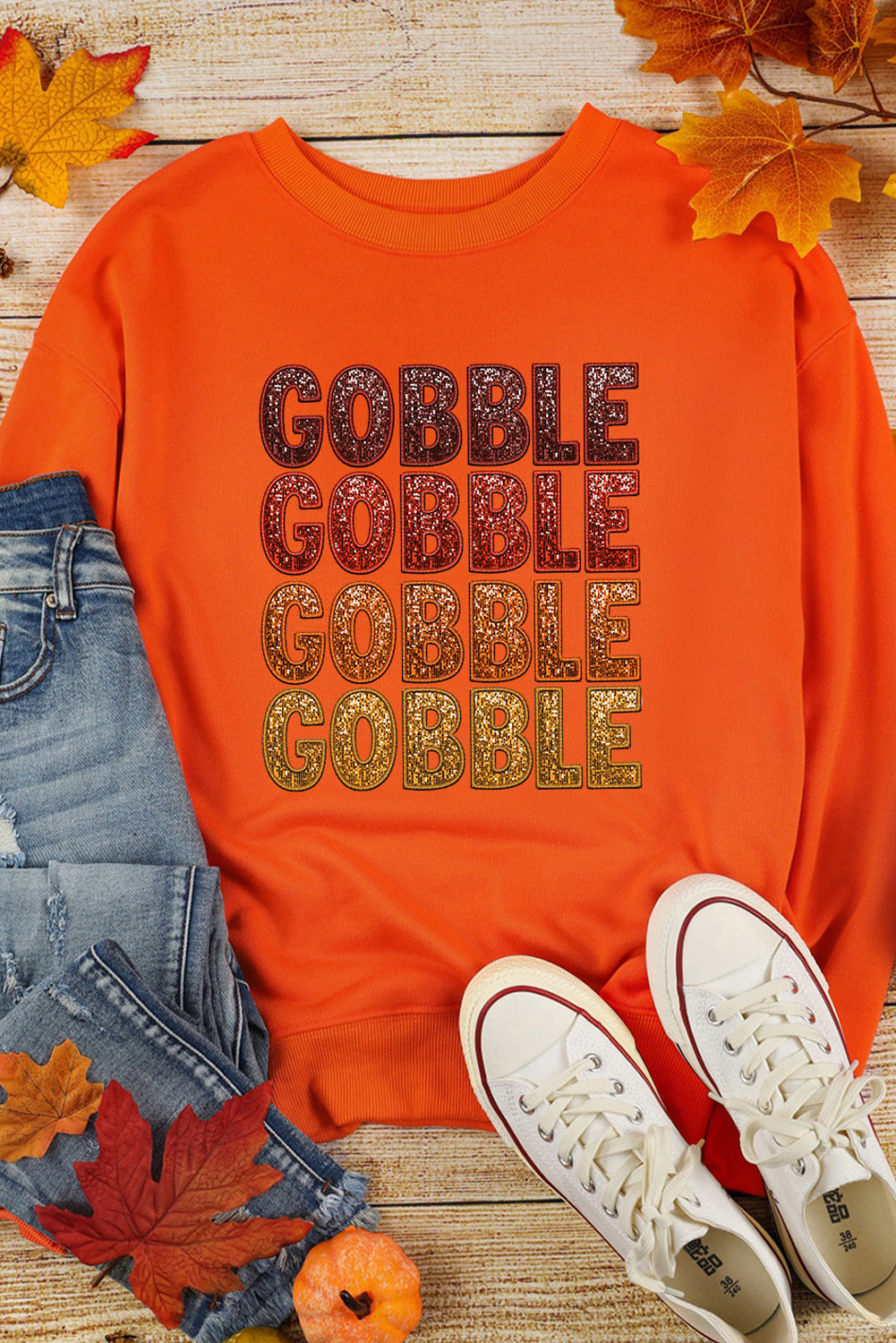 Glitter Gobble Gobble Gobble Thanksgiving Sweatshirt