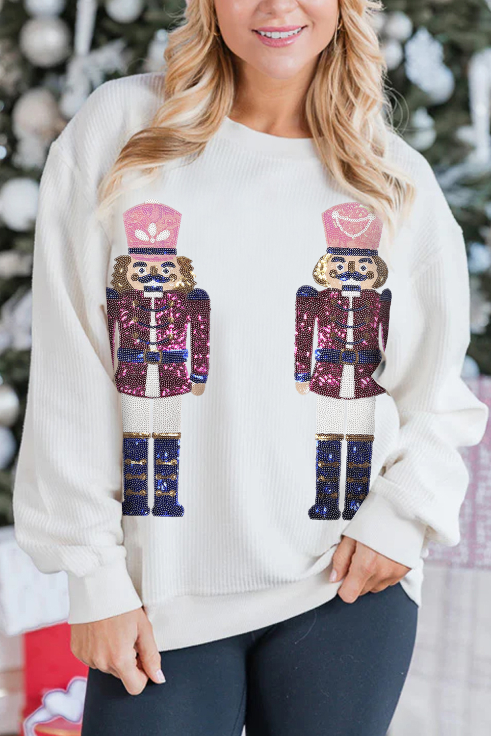 Sequined Nutcracker Corded Baggy Sweatshirt