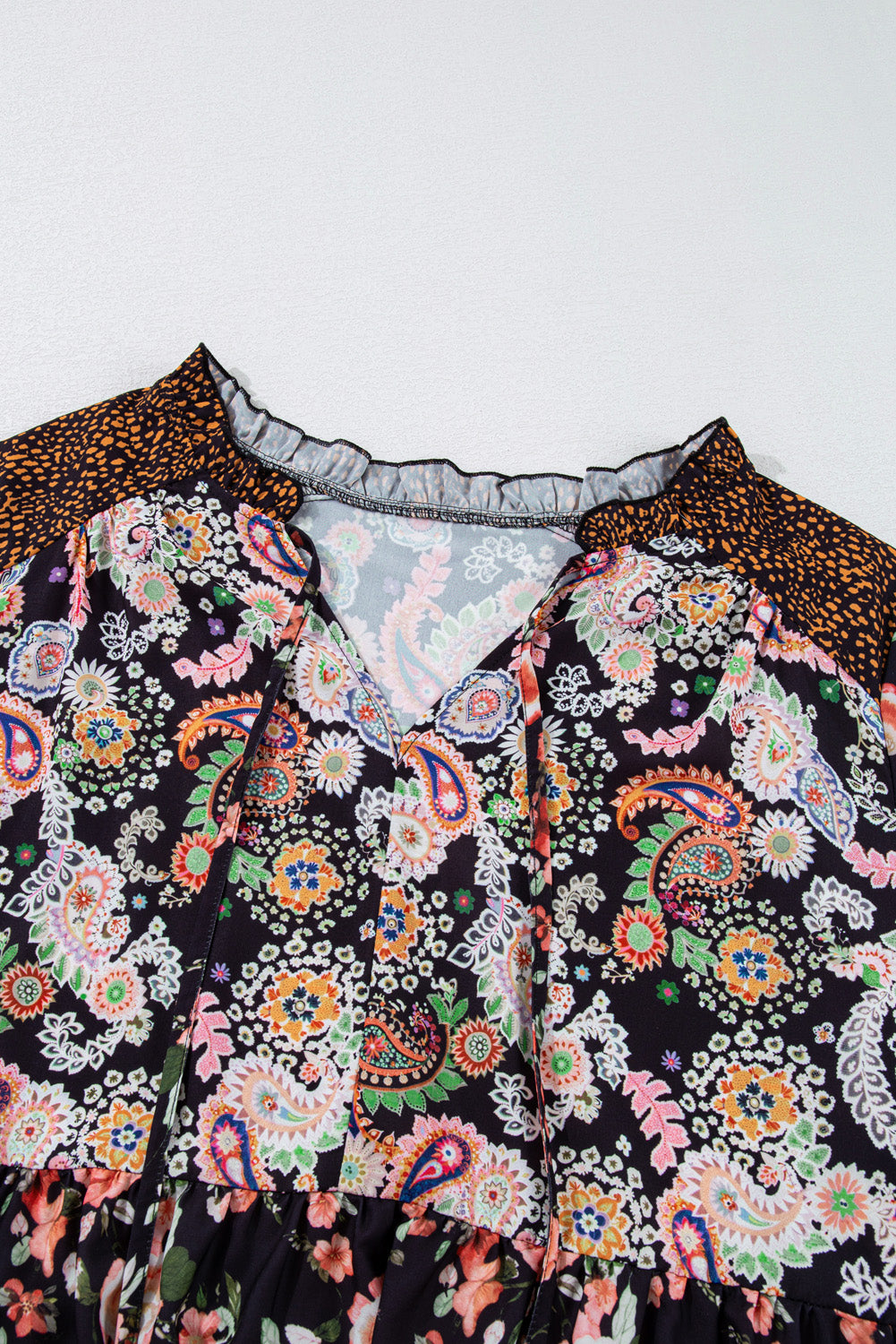 Paisley Print V Neck Bubble Sleeve Blouse - Plus