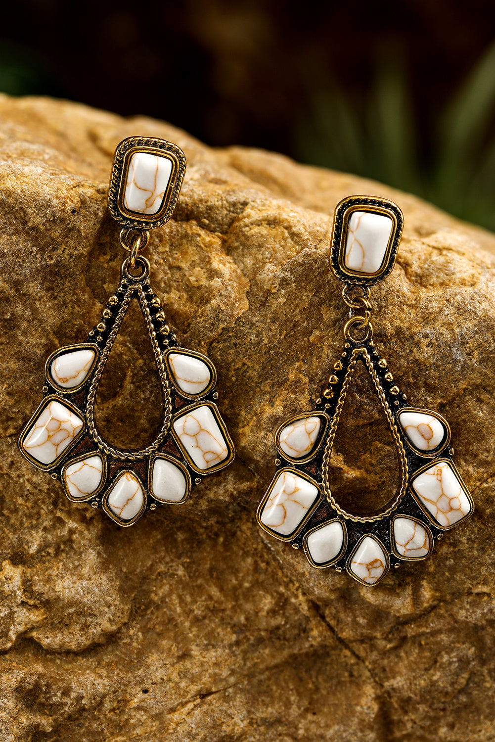 White Turquoise Inlay Earrings