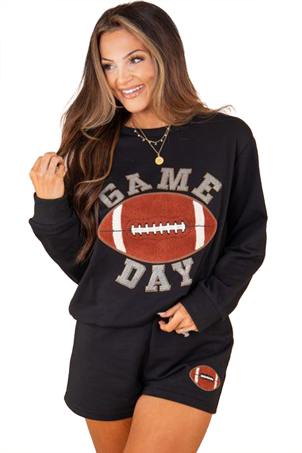 Black GAME DAY Football Two Piece Loungewear Set