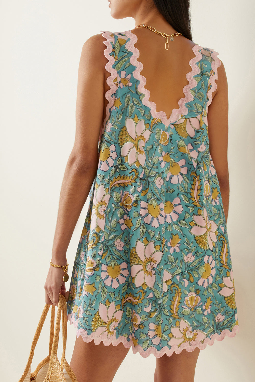 Floral Print Ricrac Sleeveless Boho Dress