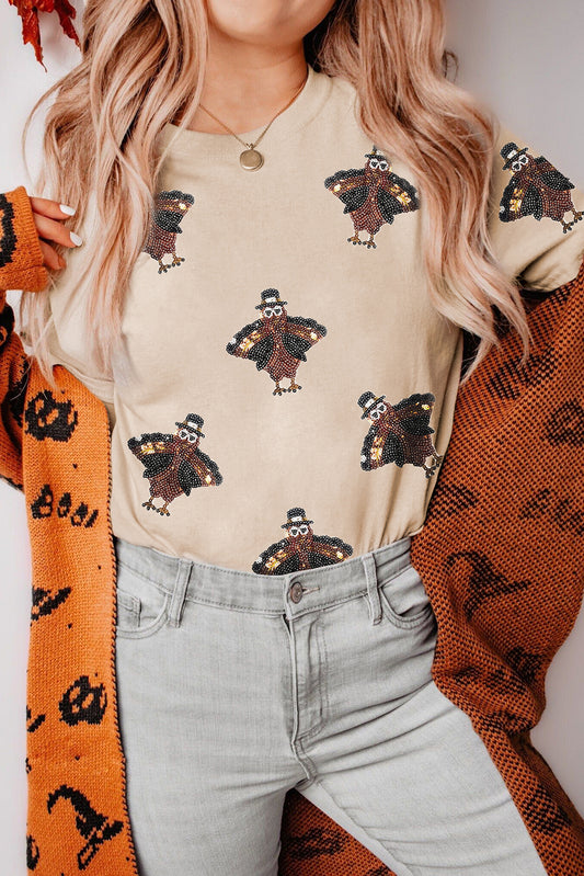 Sequin Turkey Thanksgiving Tee