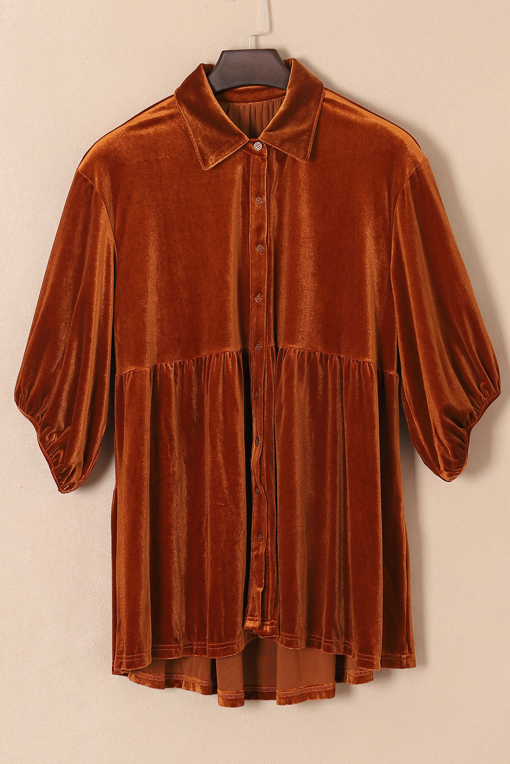 Lantern Sleeve Tunic Babydoll Velvet Shirt