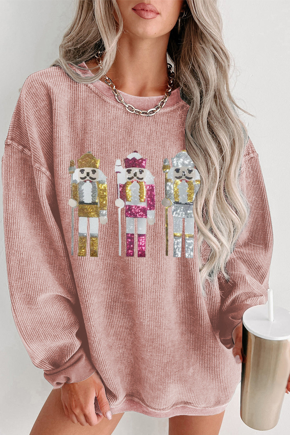 Pink Christmas Nutcracker Oversized Sweatshirt