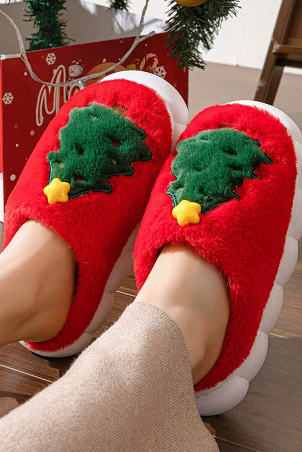 Christmas Tree Plush Slippers