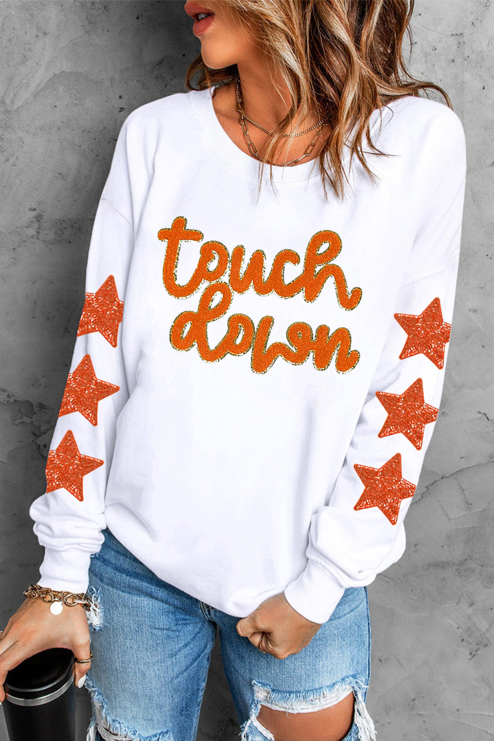 Glittering Touchdown Star Sleeve Sweatshirt