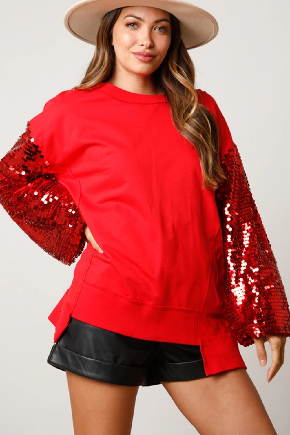 Festive Sequin Lantern Sleeve Sweatshirt