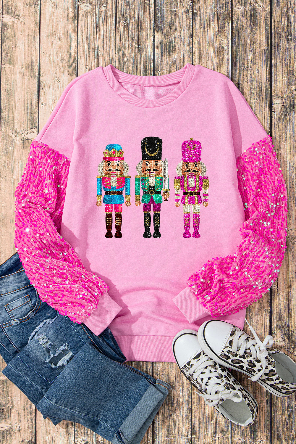 Pink Nutcracker Graphic Christmas Sweatshirt