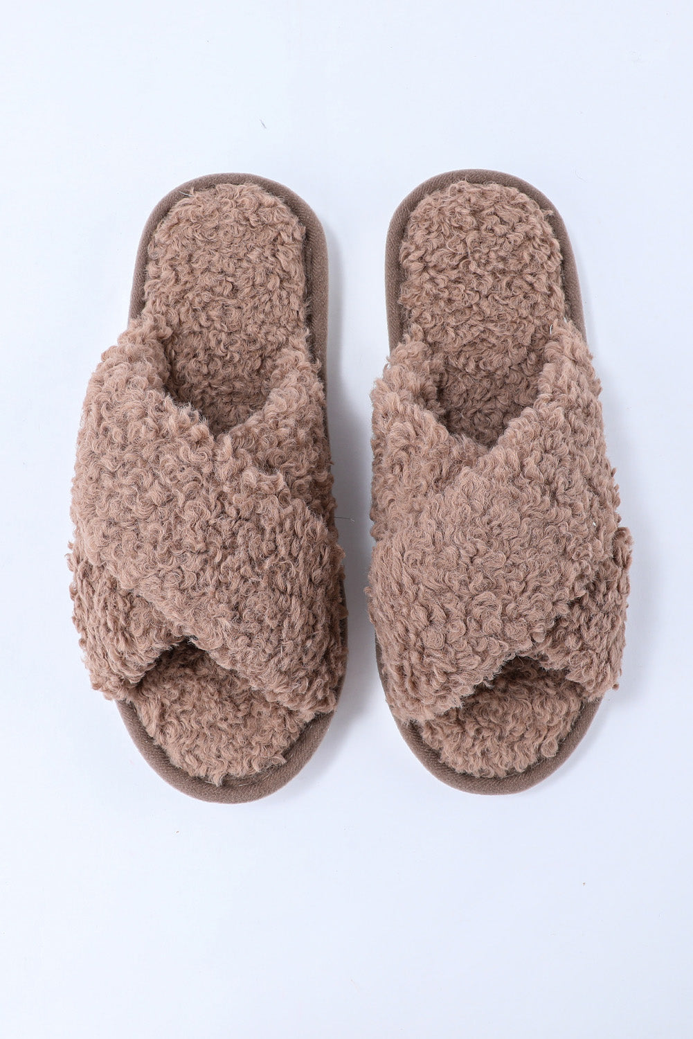 Brown Fuzzy Slipper Slides