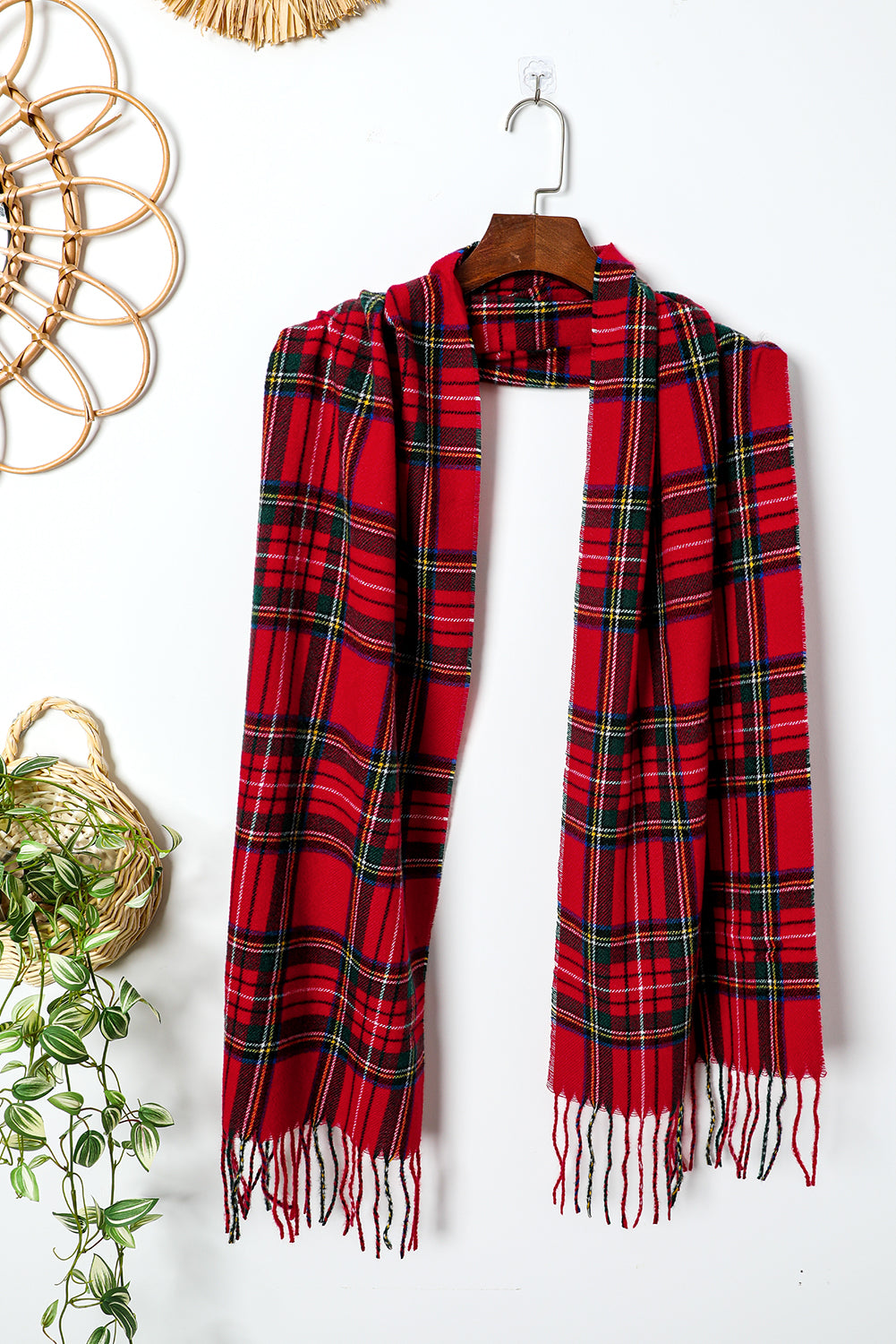 Christmas Plaid Tassel Edge Scarf