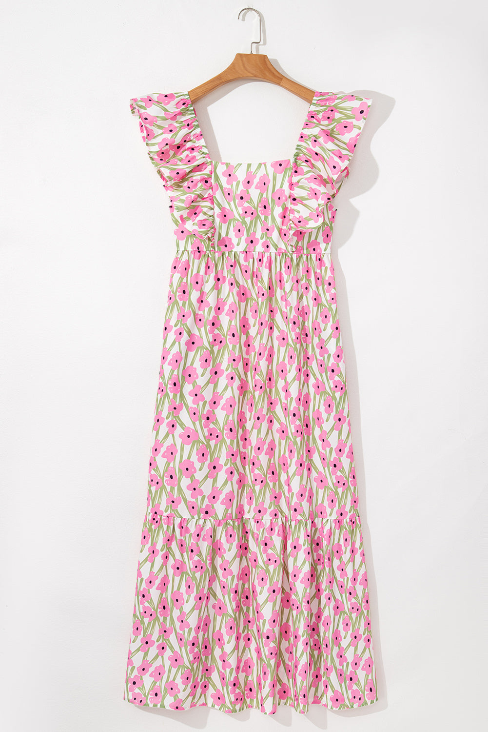 Pink Floral Square Neck Maxi Dress