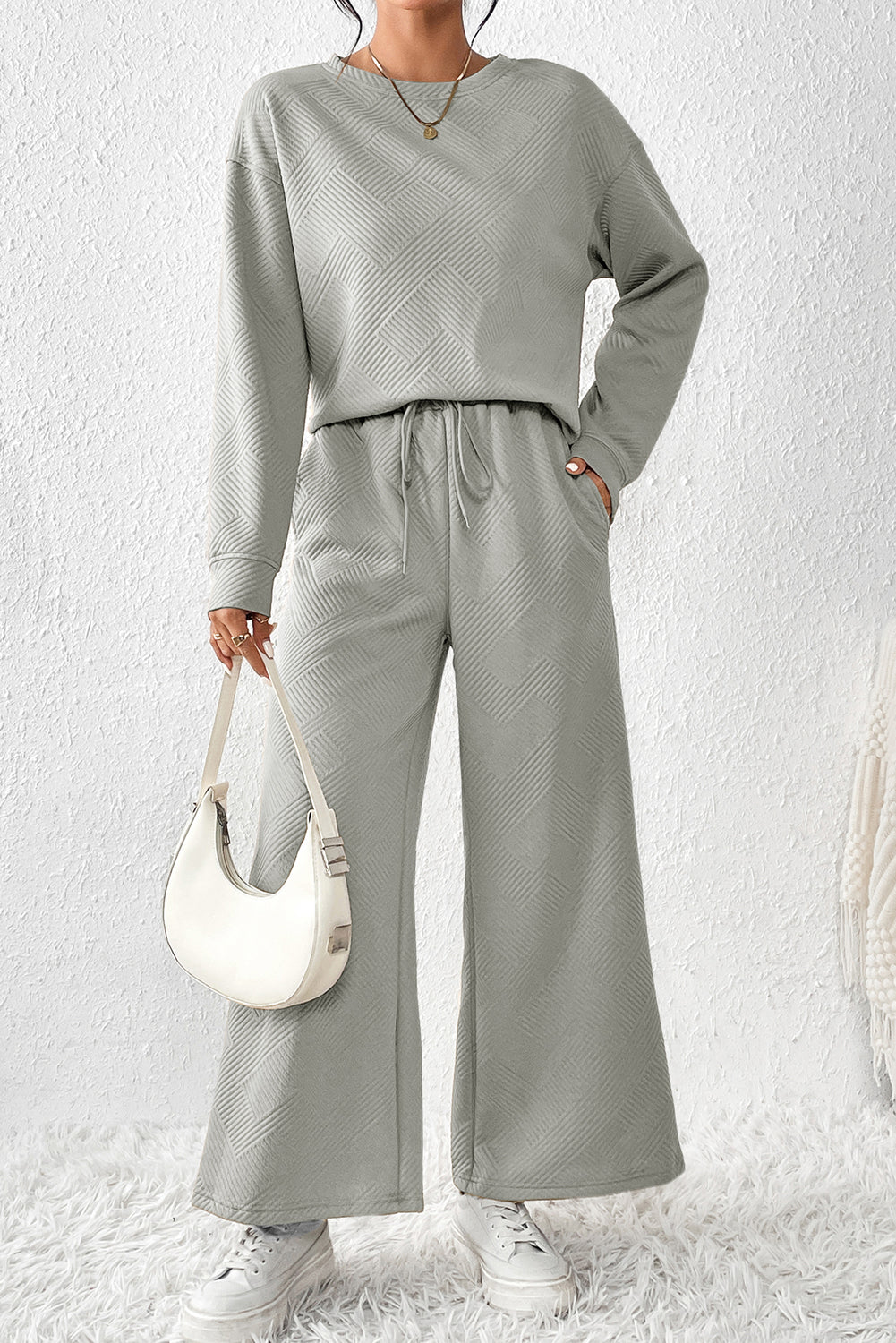 Textured Loose Fit Top and Pants Set