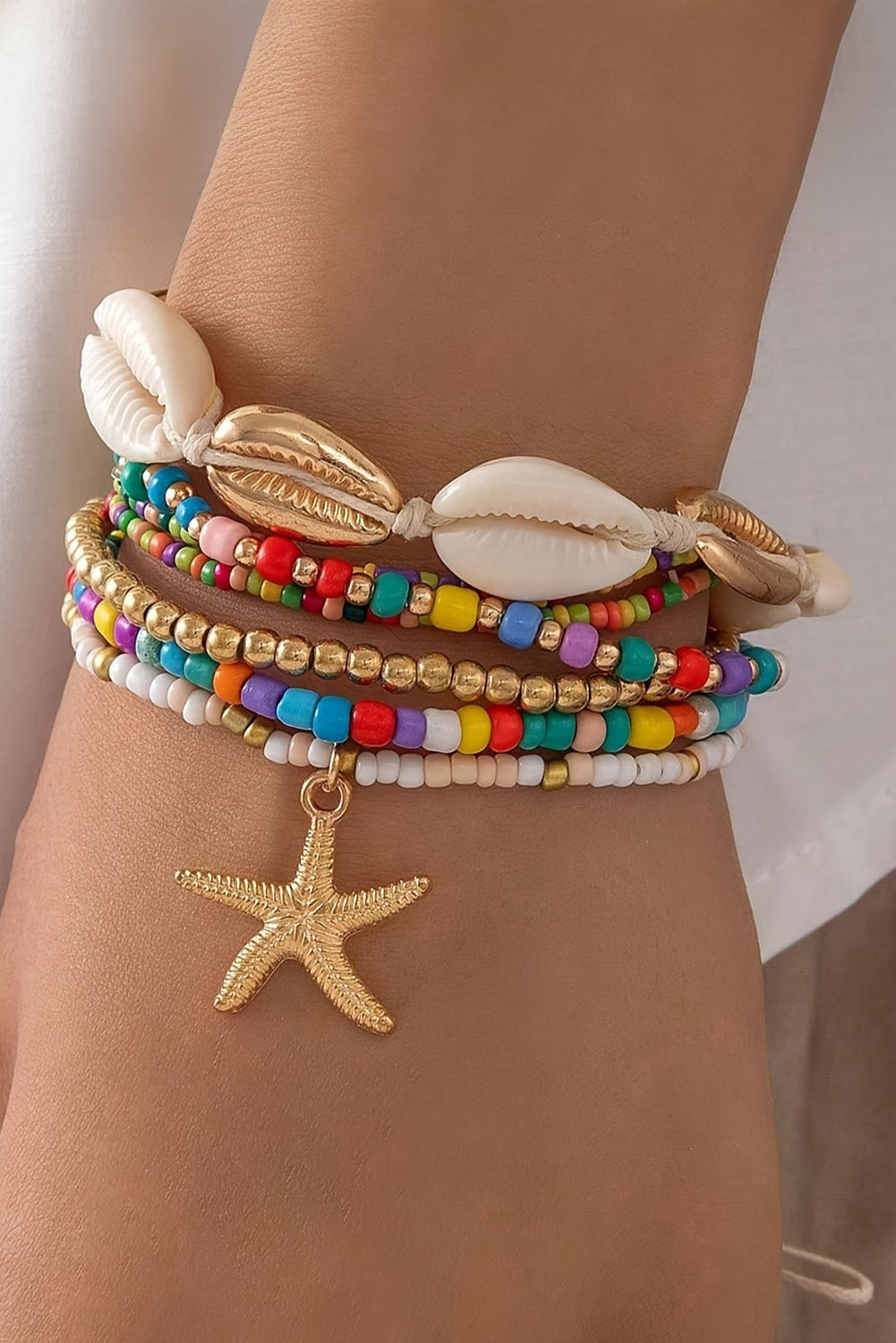 Starfish and Seashell Beaded Bracelet Set