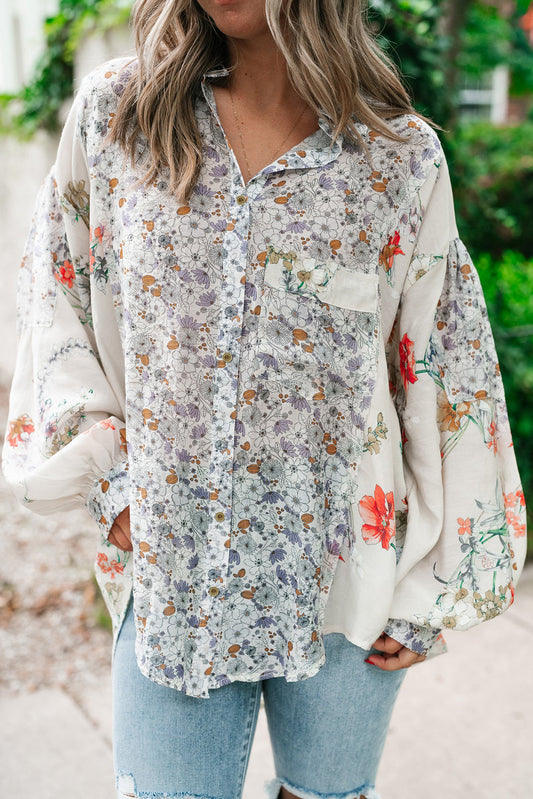 Boho Floral  Button Up Loose Shirt